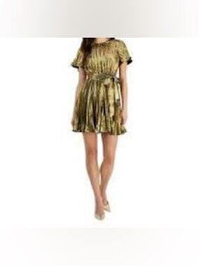 Sam Edelman Gold Plisse Mini Tie Waist Dress. NWT. Size: 2. Asking: $98.